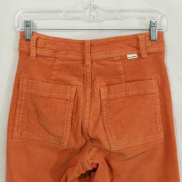 Billabong Women’s Corduroy Wide Leg Pants Orange Rust Cropped Raw Hem Size M - Picture 7 of 9
